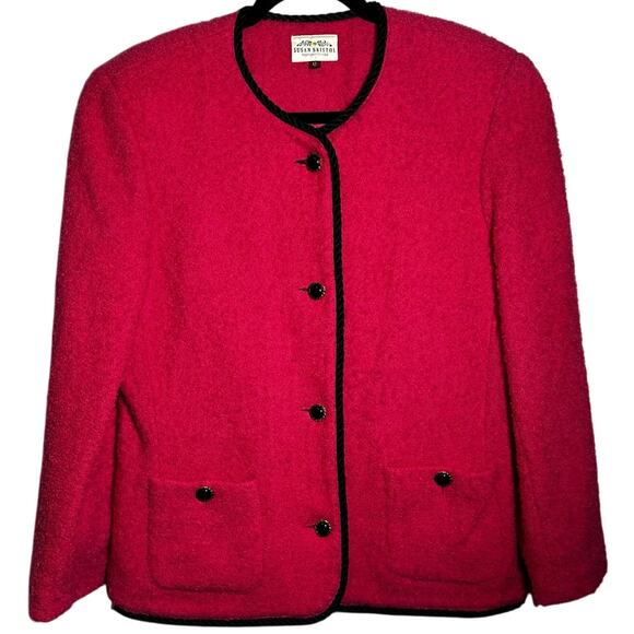 Susan Bristol Jackets & Blazers - Susan Bristol Women's Pink Black Worsted Wool Blend Suit Jacket Blazer Size 12